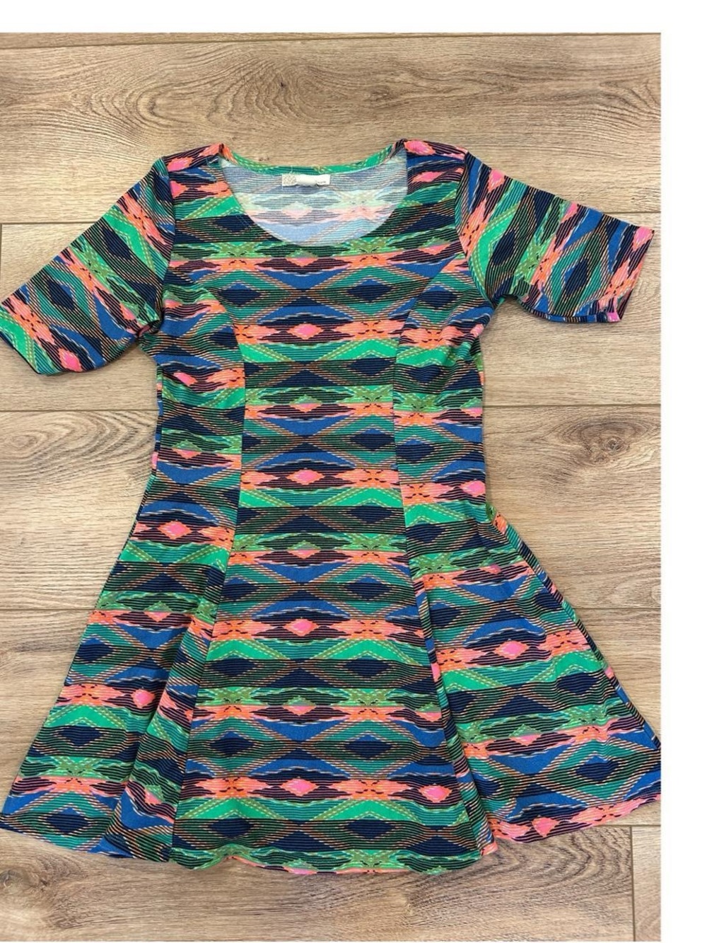 Derek Heart Multicolor Aztec Fit & Flare Dress in Green, Blue and Pink